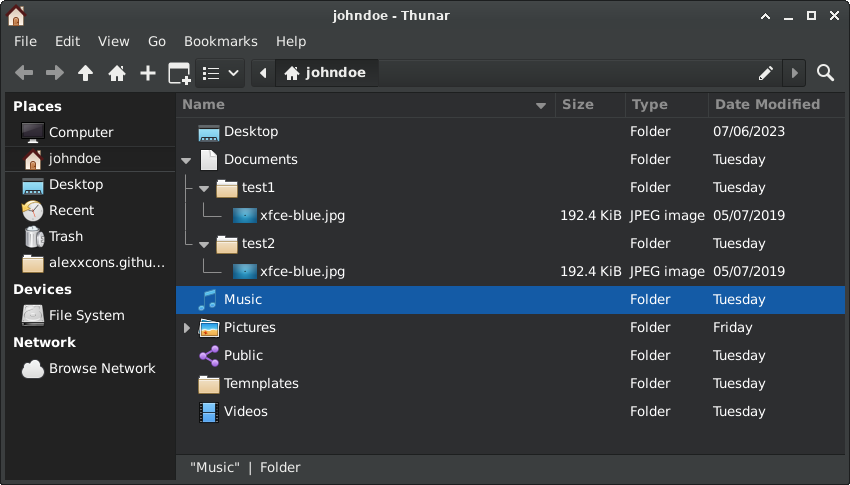 thunar - expandable folders