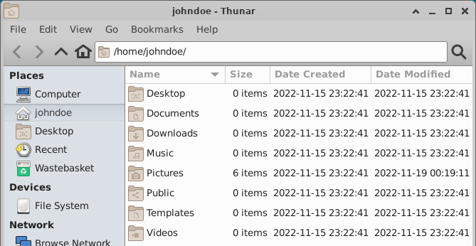 Thunar - List View - File count and file creation date