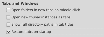 Thunar - Tab and Window Preferences